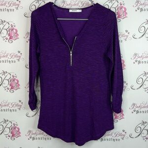 Ricki’s top half zip stripes striped Purple Striped Zippered Blouse